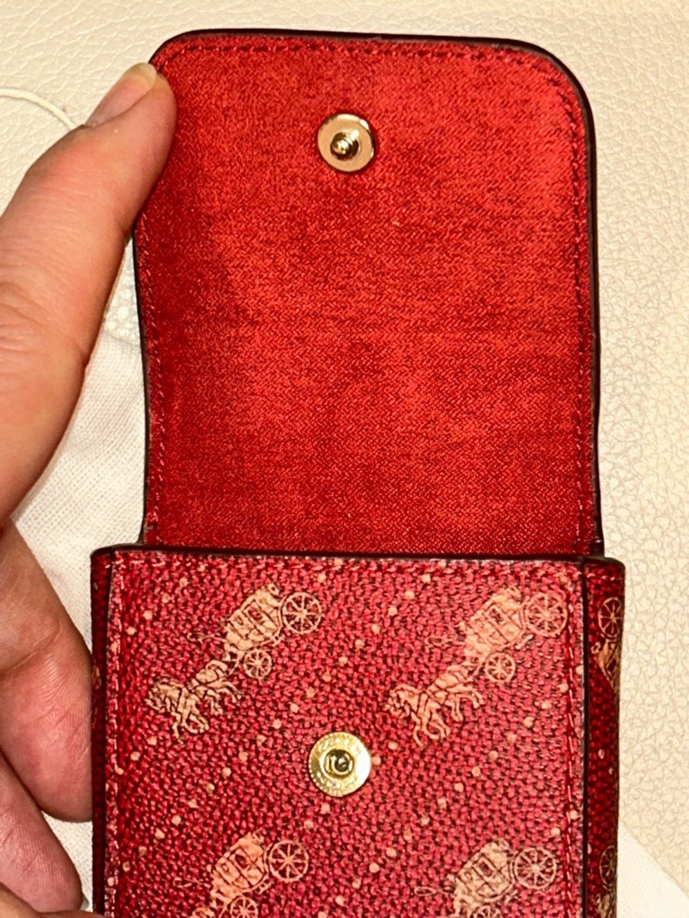 Coach Red Signature Leather Key Pouch with Gold Hardware - Picture 5 of 12